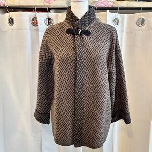 Chiaramente Italy Womens Cardigan M Wool Blend Geometric Buckle Old Money 20067